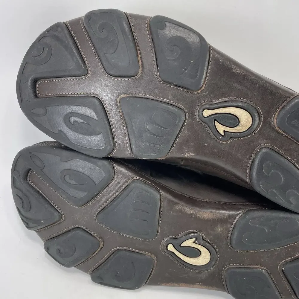 OluKai Moloa Dark Wood Leather Loafers Slip On Casual Shoes Mens Size 8 Hawaiian